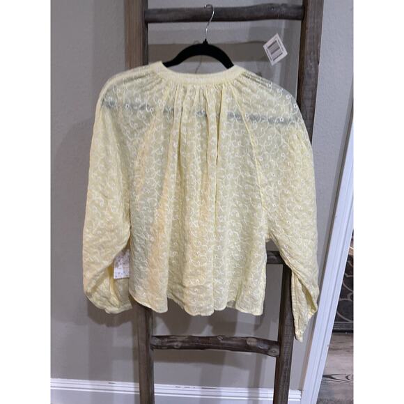 Free People Down From The Clouds Embroidered Eyelet Yellow Oversized Top Size XS - Picture 7 of 9